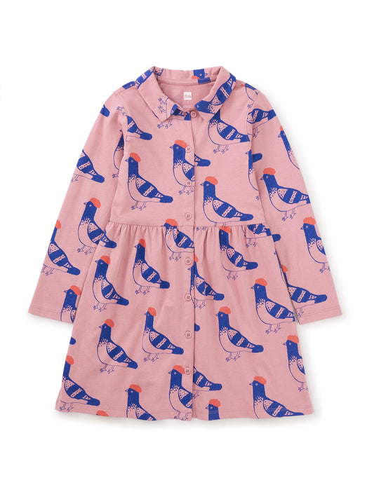 Collared Long Sleeve Shirt Dress - Fashion Pigeon