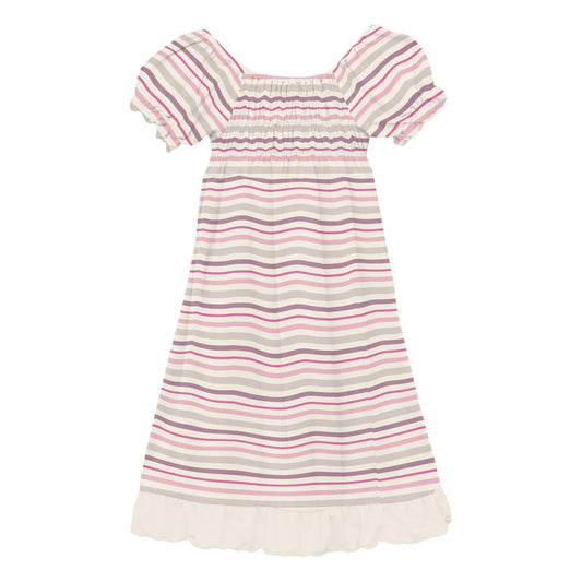 Gathered Dress (Short Sleeve) - Whimsical Stripe