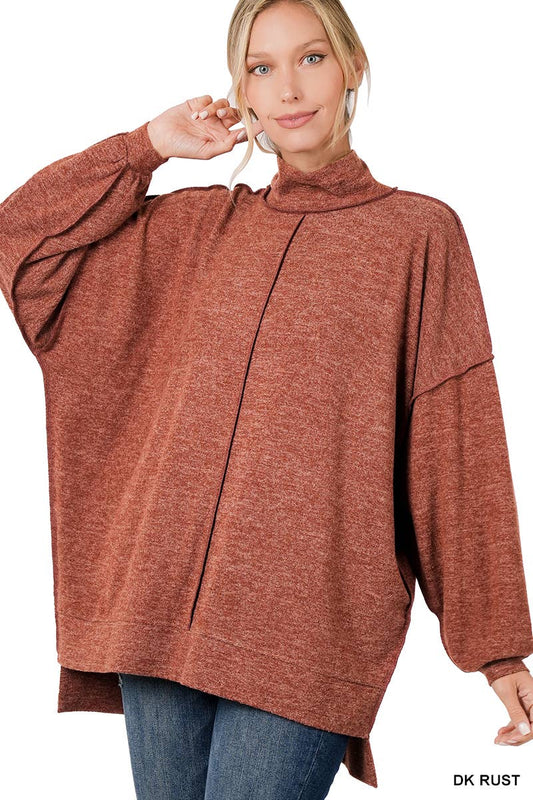Hacci Mock Neck Sweater(Plus Size) - Dark Rust