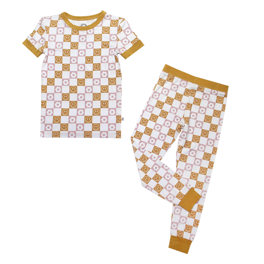 2 Piece Pajama (Short Sleeve) - Happy Daze Pink