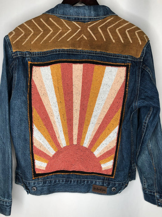 Denim Jacket  - Embellished With 70's hand beaded Sun