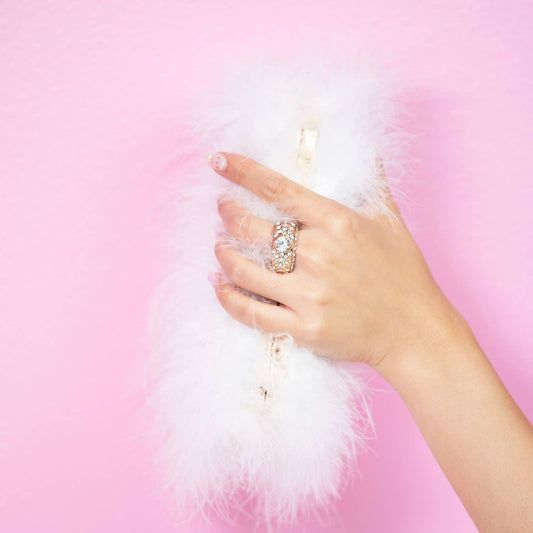 Handbag - Fancy Furry Boa Feather Evening Clutch: White