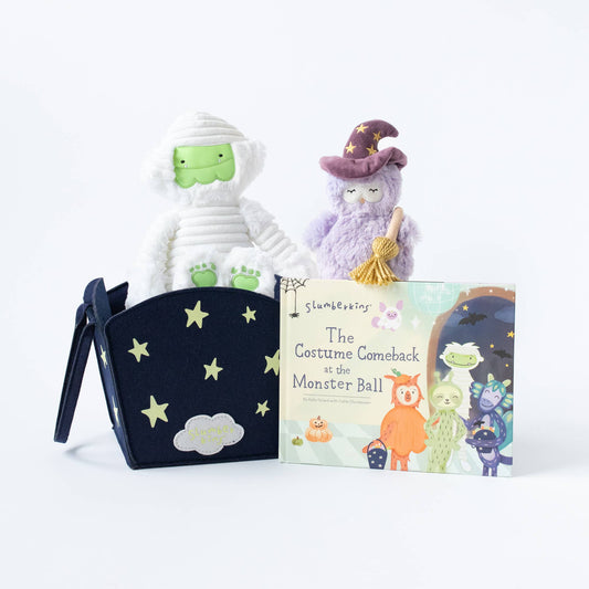 Slumberkins Bundle Basket - Mummy Yeti, Mini Witch Owl, & Costume Comeback Hardcover Book