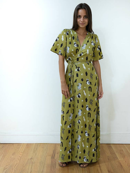 Women's Dress - Brea Wrap Olive Curios