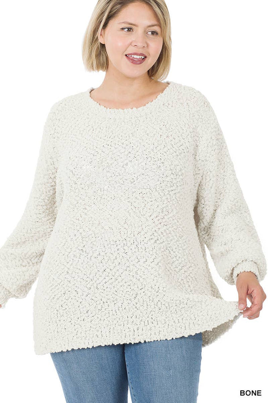 Popcorn Bubble Sleeve Sweater - Bone