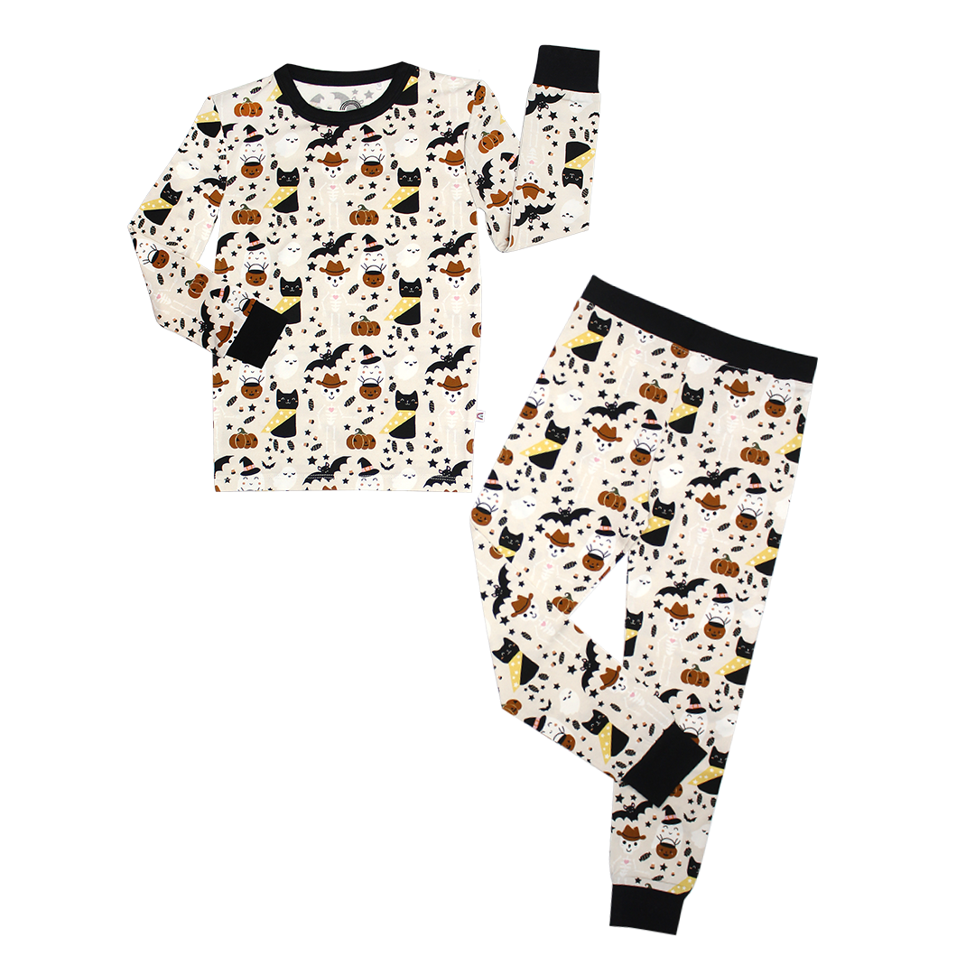2 Piece Pajama Long Sleeve Spooky Cute Beige Childish