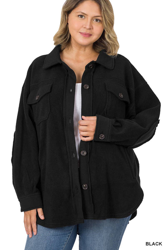 Shacket (Plus Size) - Oversized Fleece Black