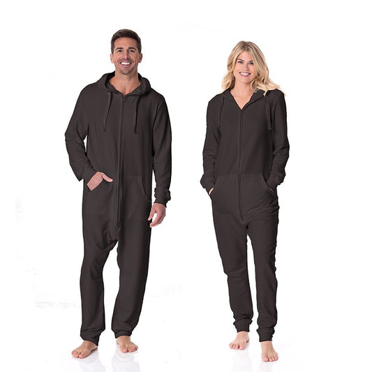 Adult/Men's Fleece Jumpsuit with Hood (Long Sleeve) - Midnight