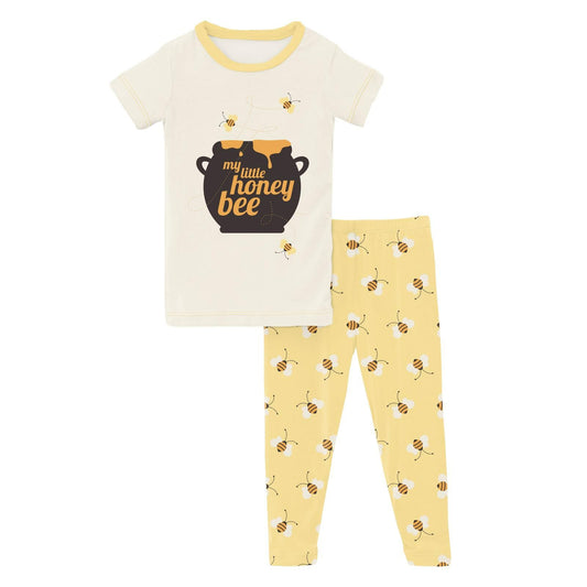 Last One: 4T - 2 Piece Pajama (Short Sleeve) - Wallaby Bees with Graphic Top