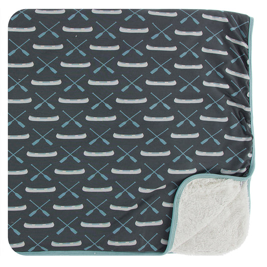 Toddler Blanket with Sherpa Lining - Stone Paddles and Canoe