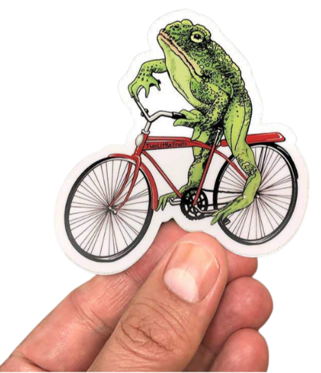 Sticker Frog on a Bike – Windy Woman Inc Family of Stores