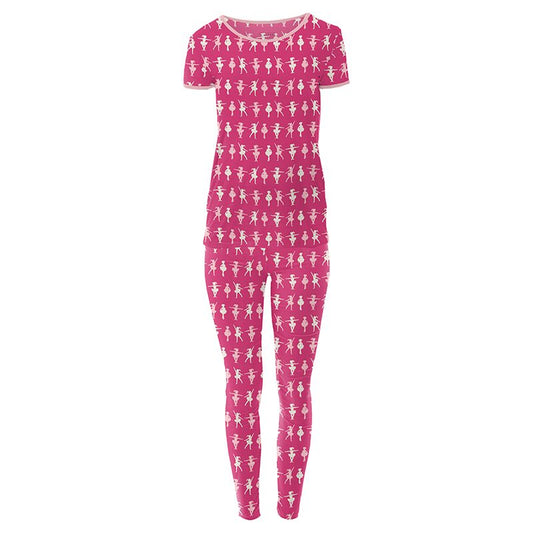 Last One - Size 2XL: Women's Fitted Pajama Set (Short Sleeve) - Calypso Ballerina
