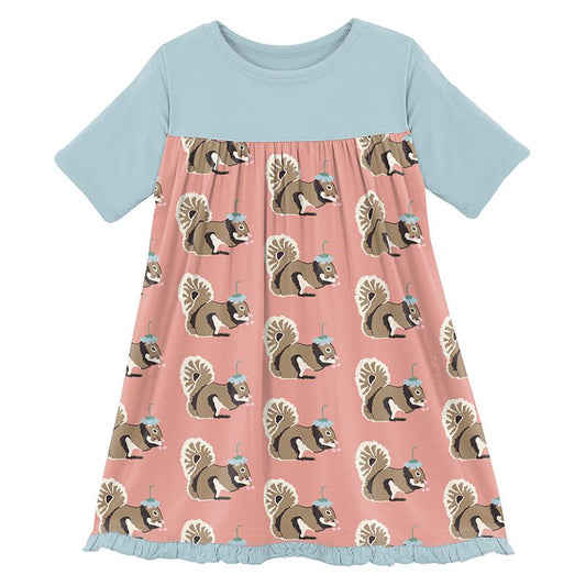 Classic Swing Dress - Blush Squirrel with Flower Hat