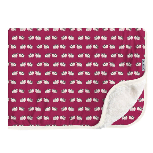 Throw Blanket with Sherpa Lining - Berry Cow