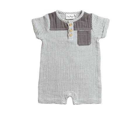 Short Pocket Romper - Slate Stripe