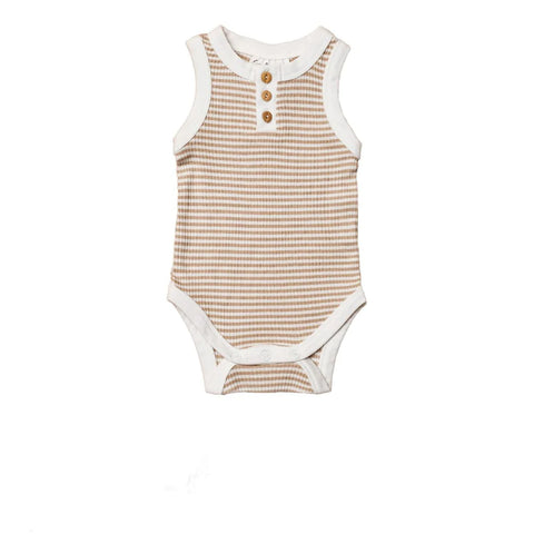 Henley Onesie - Sesame Stripe
