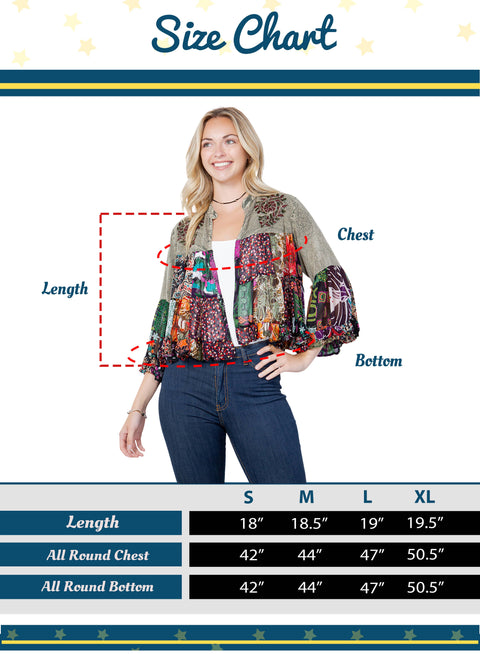 Tiered Patchwork Cropped Shrug - Vintage Bohemian Gravel