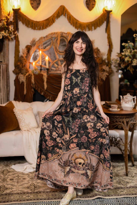 Bohéme Long Maxi Slip Dress - Momento with Starling & Skull