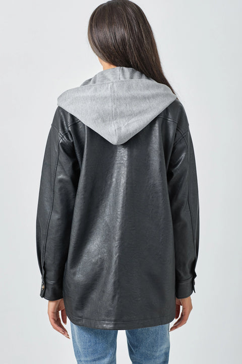 Jacket - Twofer Hoodie Leather Black