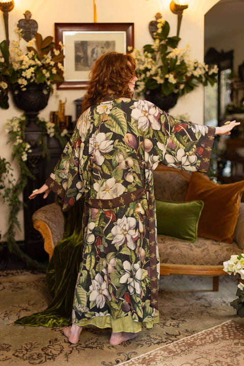 Opera Duster Kimono Robe - Fleur De Lune with Florals & Bees