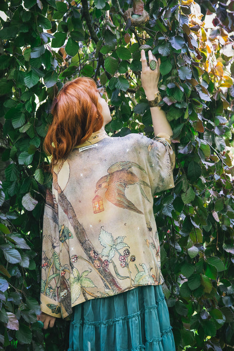 Cropped Kimono - Lovelight Pixie with Woodland Swallow & Stars