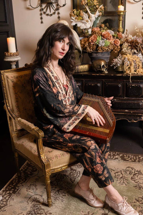 Pixie Duster Crop Kimono - Momento with Floral, Starling & Skull