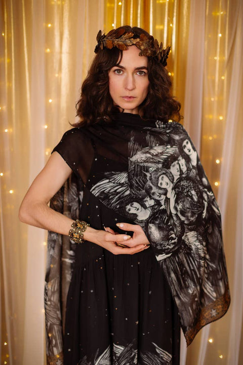 Bohemian Scarf - The Guardians with Celestial Print & Angels