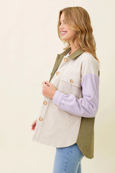 Shacket - Colorblock Corduroy Olive Mix