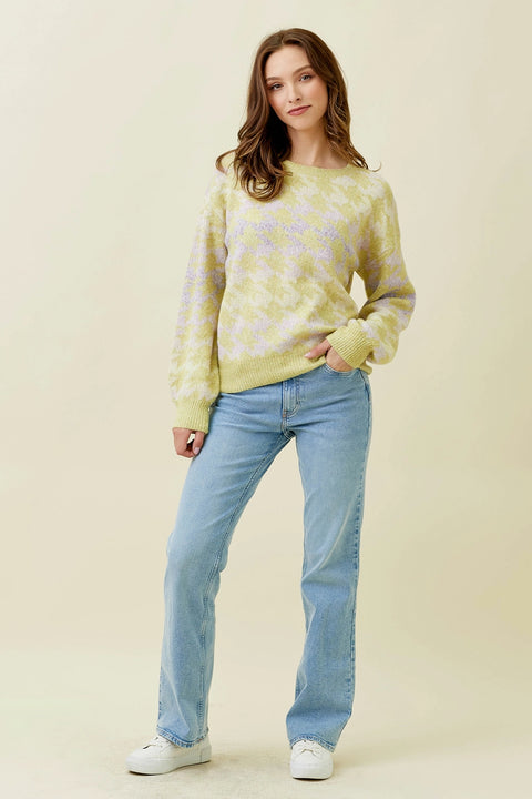Sweater - Houndstooth Pullover Lime
