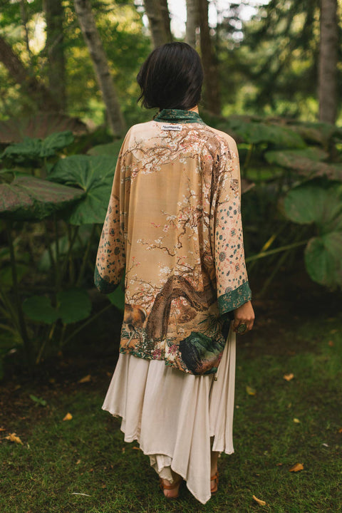 Duster Kimono - Fable Matinée with Deer and Moon, mid-length