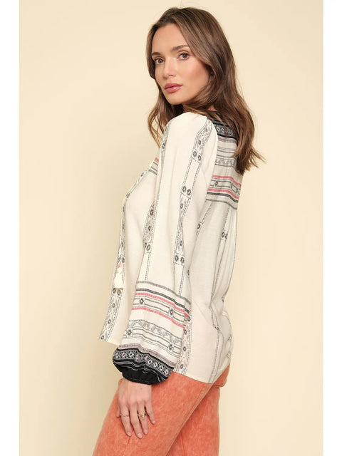 Top - Border Print Cream Mix