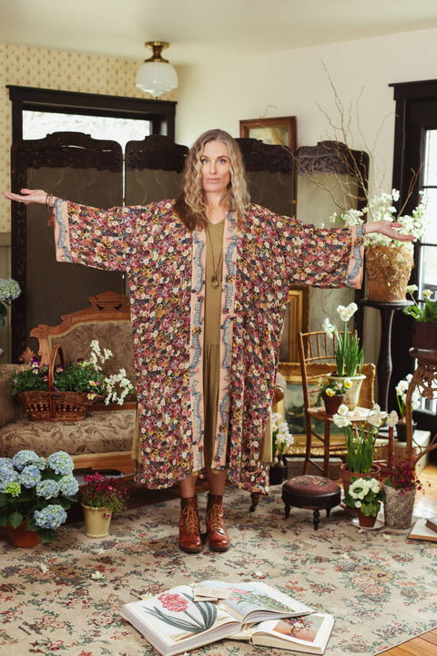 Opera Duster Kimono Robe - Art of Life w/Flower Palette