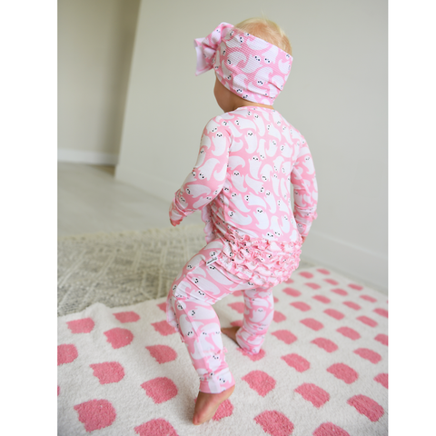 Last One - Size 3/6M: Coverall (Zipper) - Glinda Ghosts Ruffle Bamboo