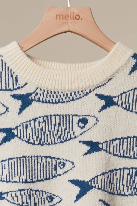 Sardine Story Knit Sweater: Blue / L