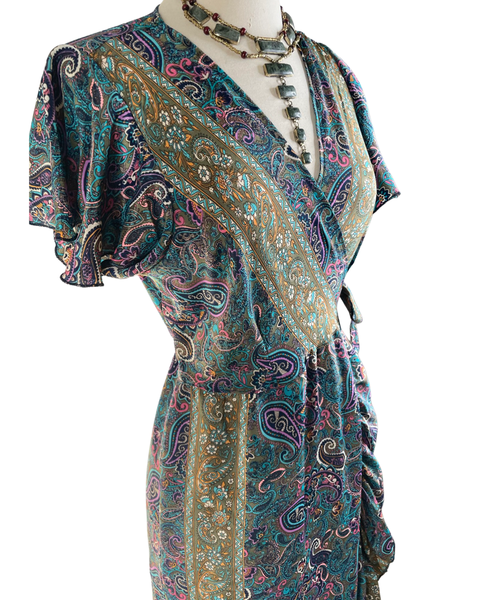 Dress (Silk Adjustable Ruffle Wrap) - Limited Batch (Olive Trim)