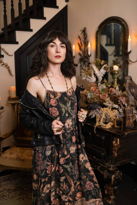 Bohéme Long Maxi Slip Dress - Momento with Starling & Skull