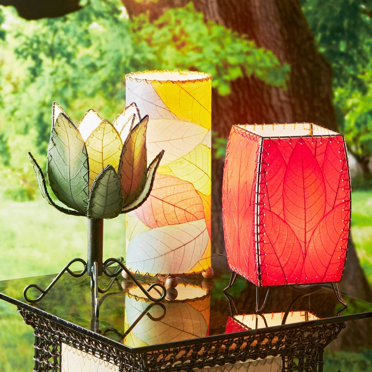 Outdoor Table Lamp - Cocoa Leaf Cylinder Multi