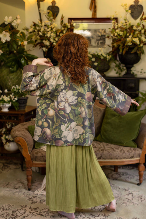 Fleece Cottage Cardigan Jacket - Fleur De Lune with Floral Print