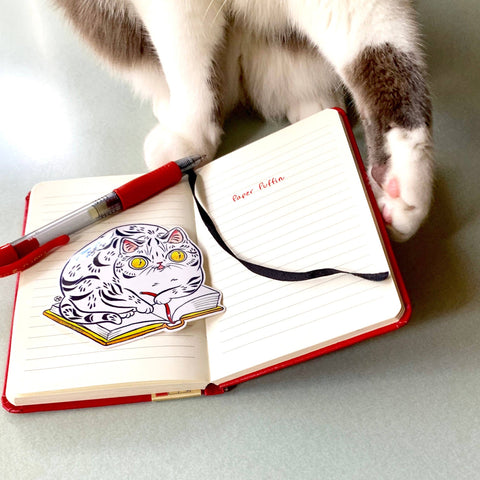 Sticker - Book Striped Cat