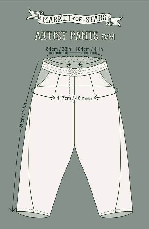 Linen Cropped Artist Pants - Flight of Fancy with Hummingbird