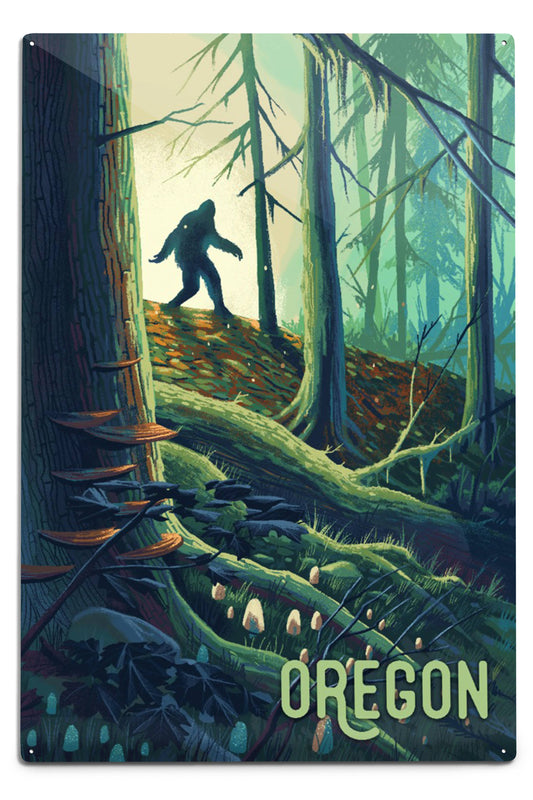 Metal Wall Sign - Oregon, Wanderer, Bigfoot in Forest (6x9)