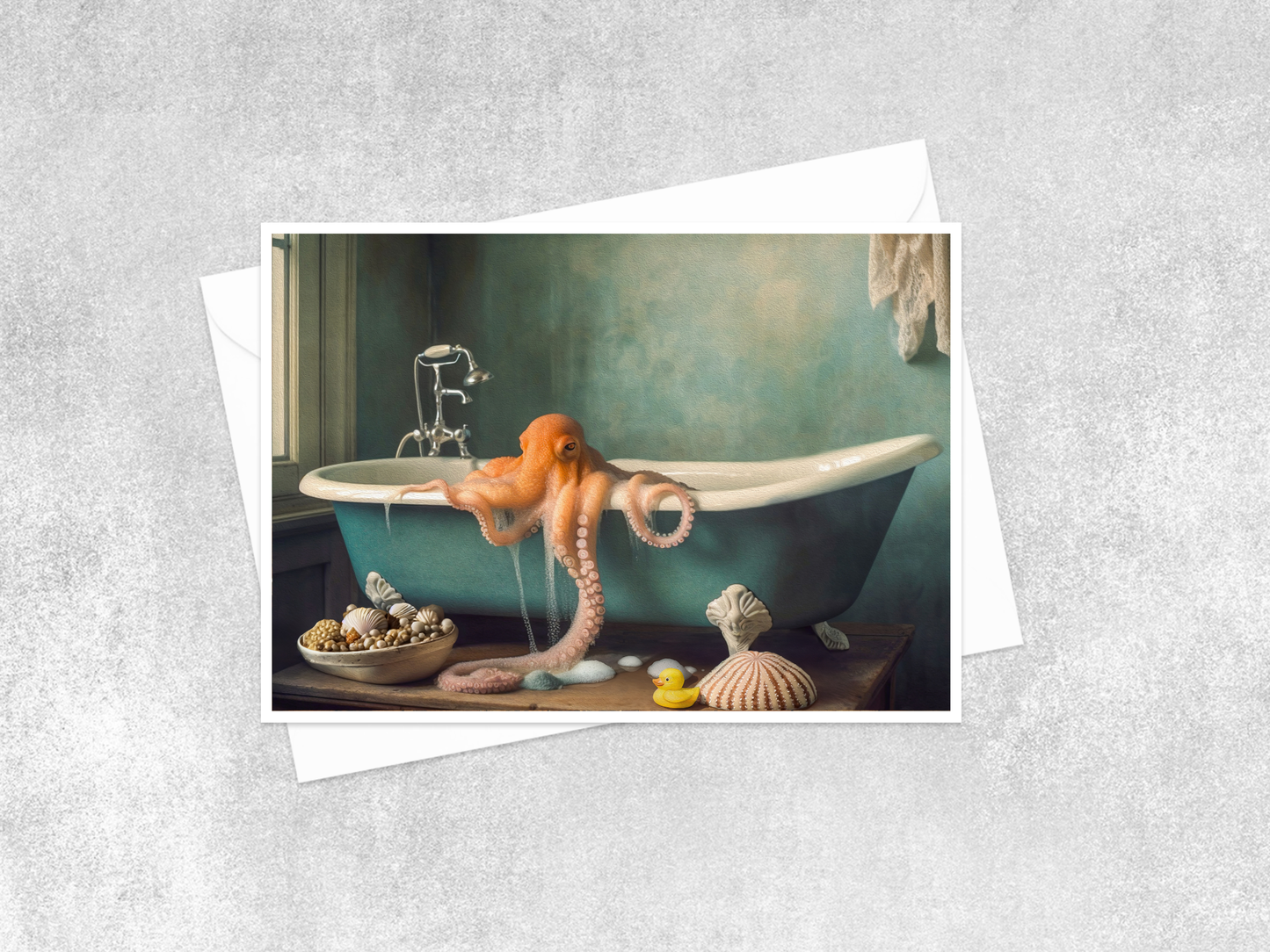 Greeting Card - Octopus in the Bathtub