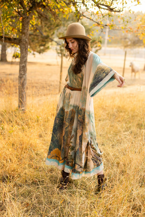 Bohéme Printed Long Maxi Slip Dress - Awakening with Landscape