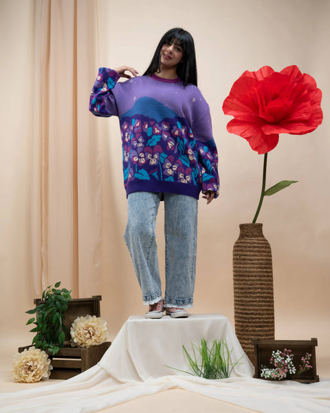Sweater - Violet Flower