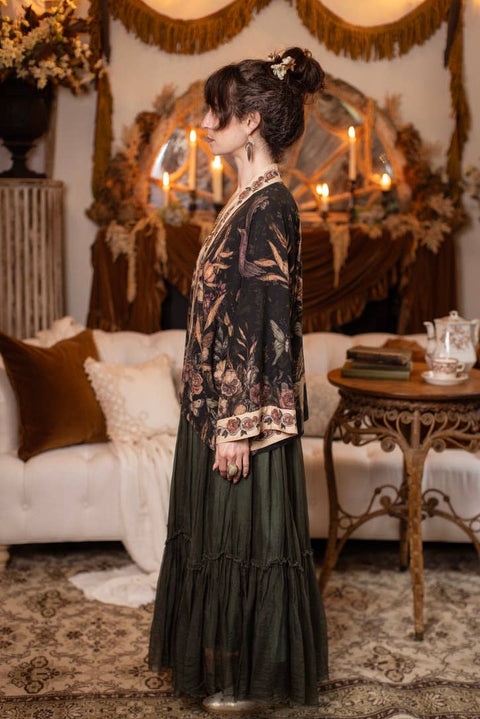 Pixie Duster Crop Kimono - Momento with Floral, Starling & Skull