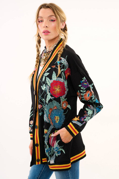 French Terry Cardigan - Hermione Night Floral Embroidery