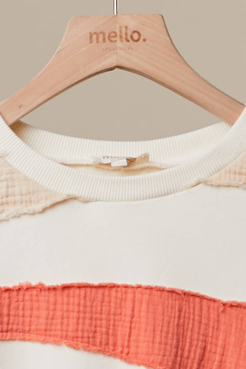 Sweatshirt (Crew) - Mixed Fabric Sun Patchwork Ivory