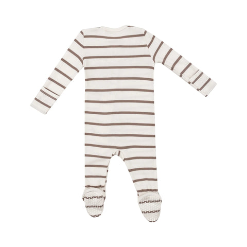 Last One - Size Newborn: Footie (2 Way Zipper) - Brown Stripe