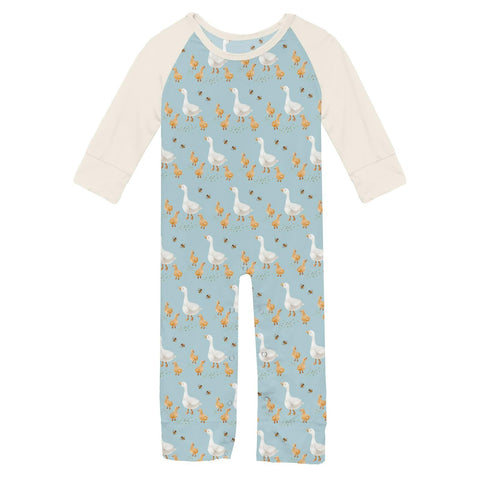 Raglan Romper - Spring Sky Feeding Ducks