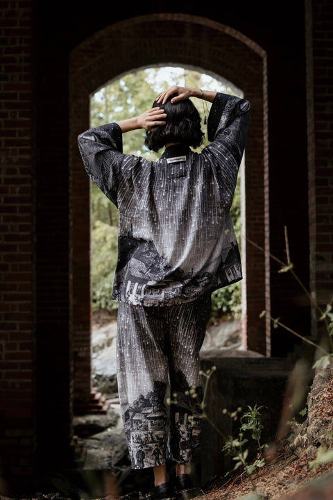 Cropped Bamboo Kimono Cardigan - Stargazer with Falling Stars